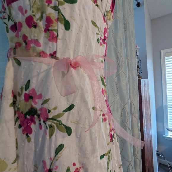 Floral Pink and Green Women's Dress - Picture 2 of 5